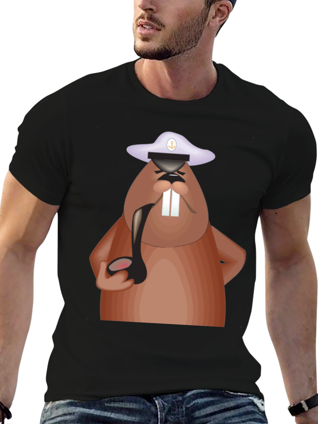 Cartoon Beaver Captain T-Shirt