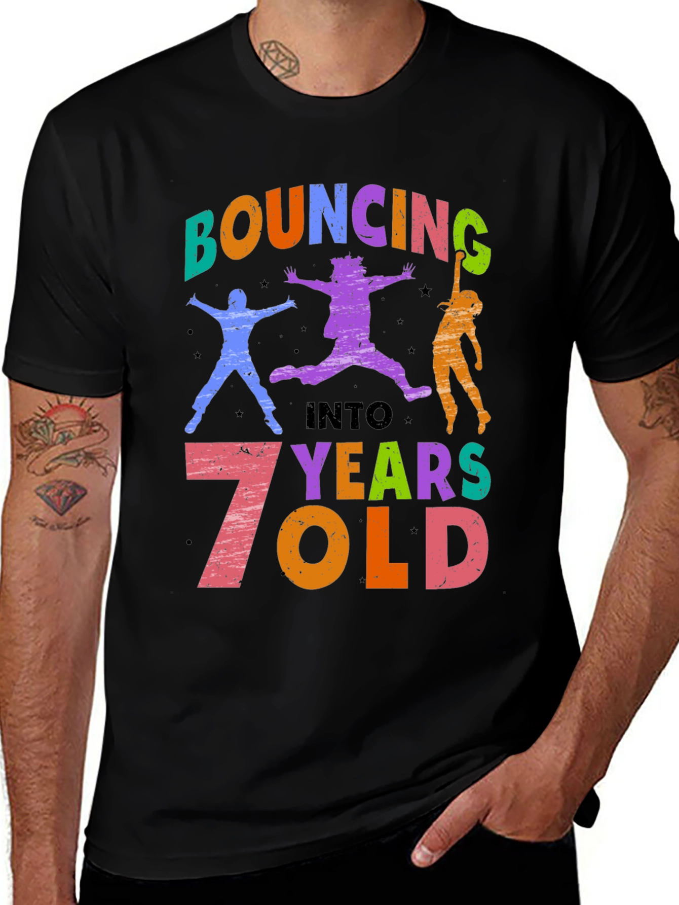 Bouncing into 7 Years Old Black T-Shirt