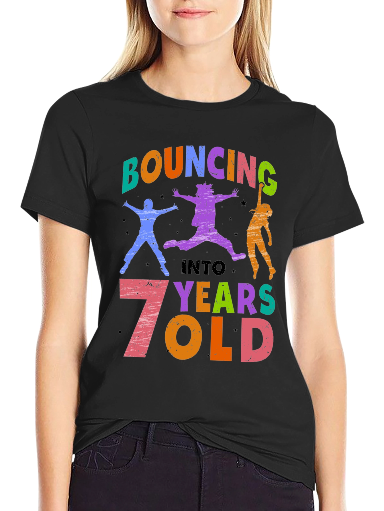 Bouncing into 7 Years Old Black T-Shirt
