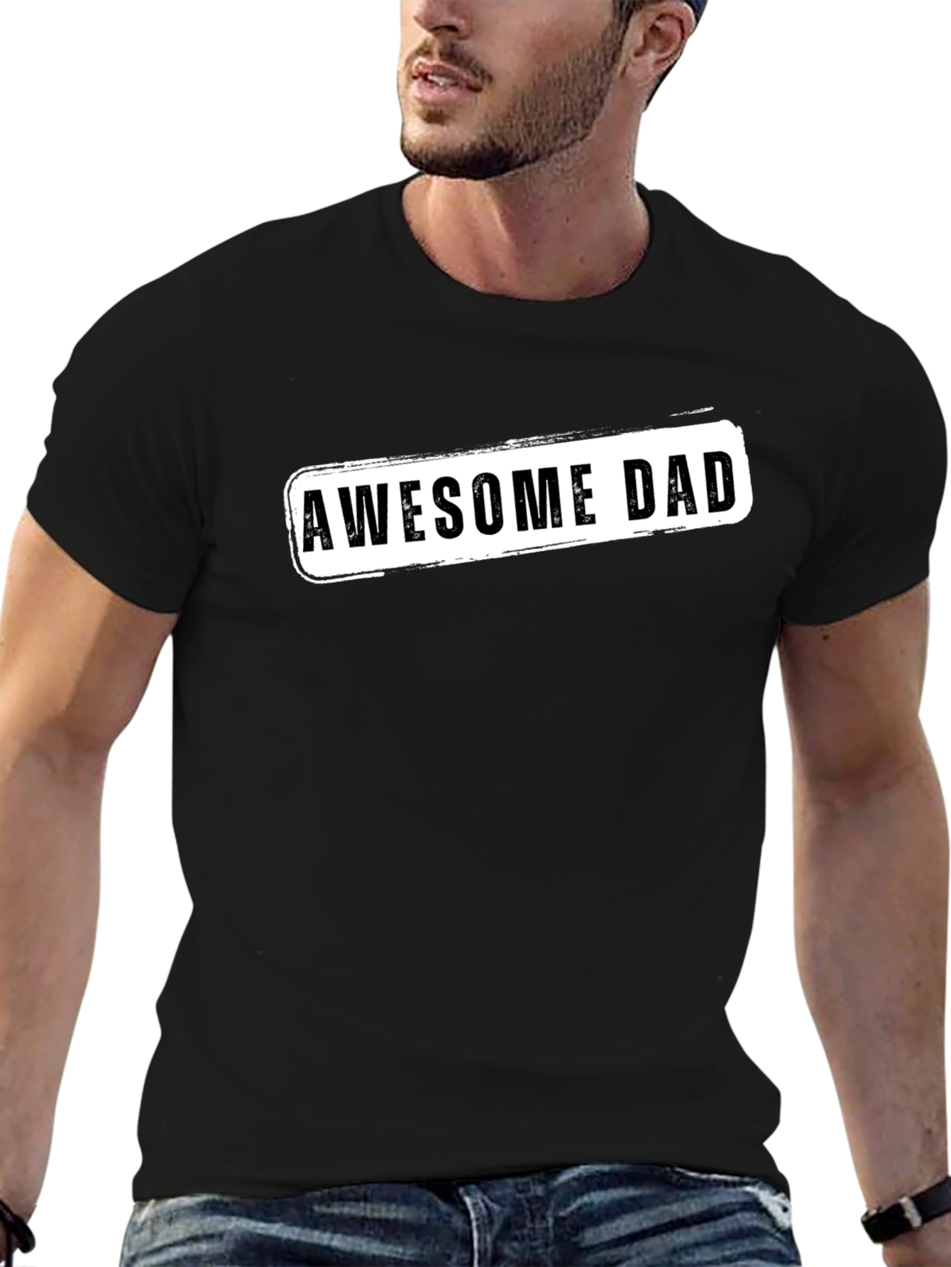 Awesome Dad Graphic Tee - Black Crew Neck T-Shirt