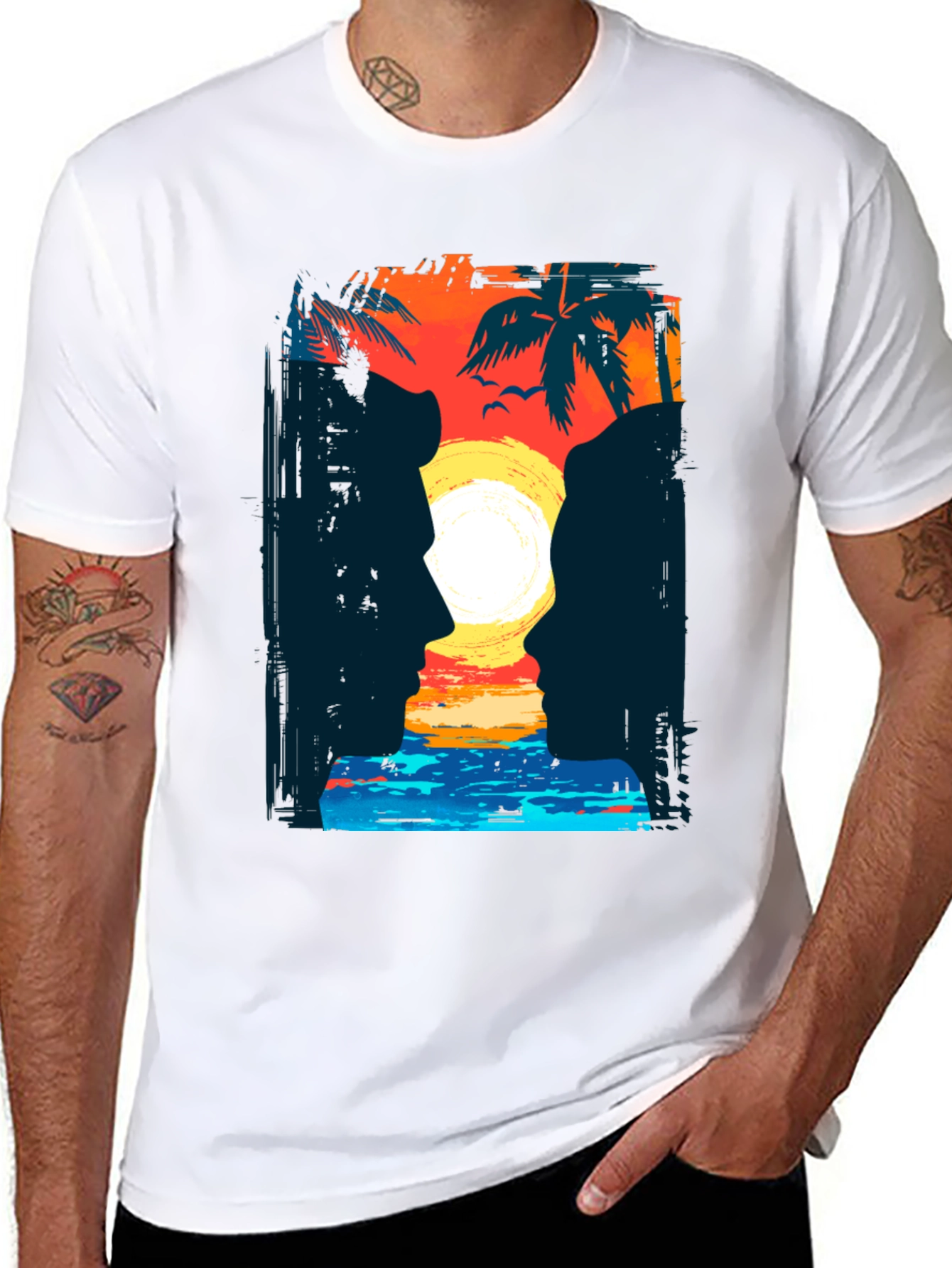 Sunset Silhouette T-Shirt Tropical Beach Design