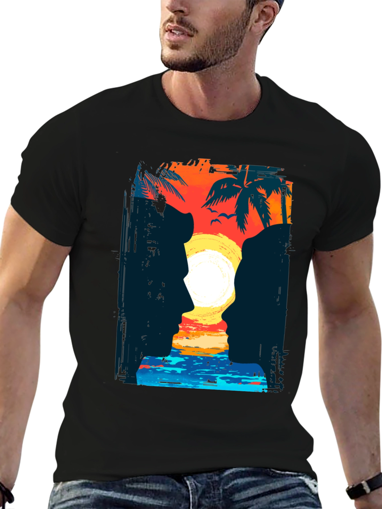 Sunset Silhouette T-Shirt Tropical Beach Design