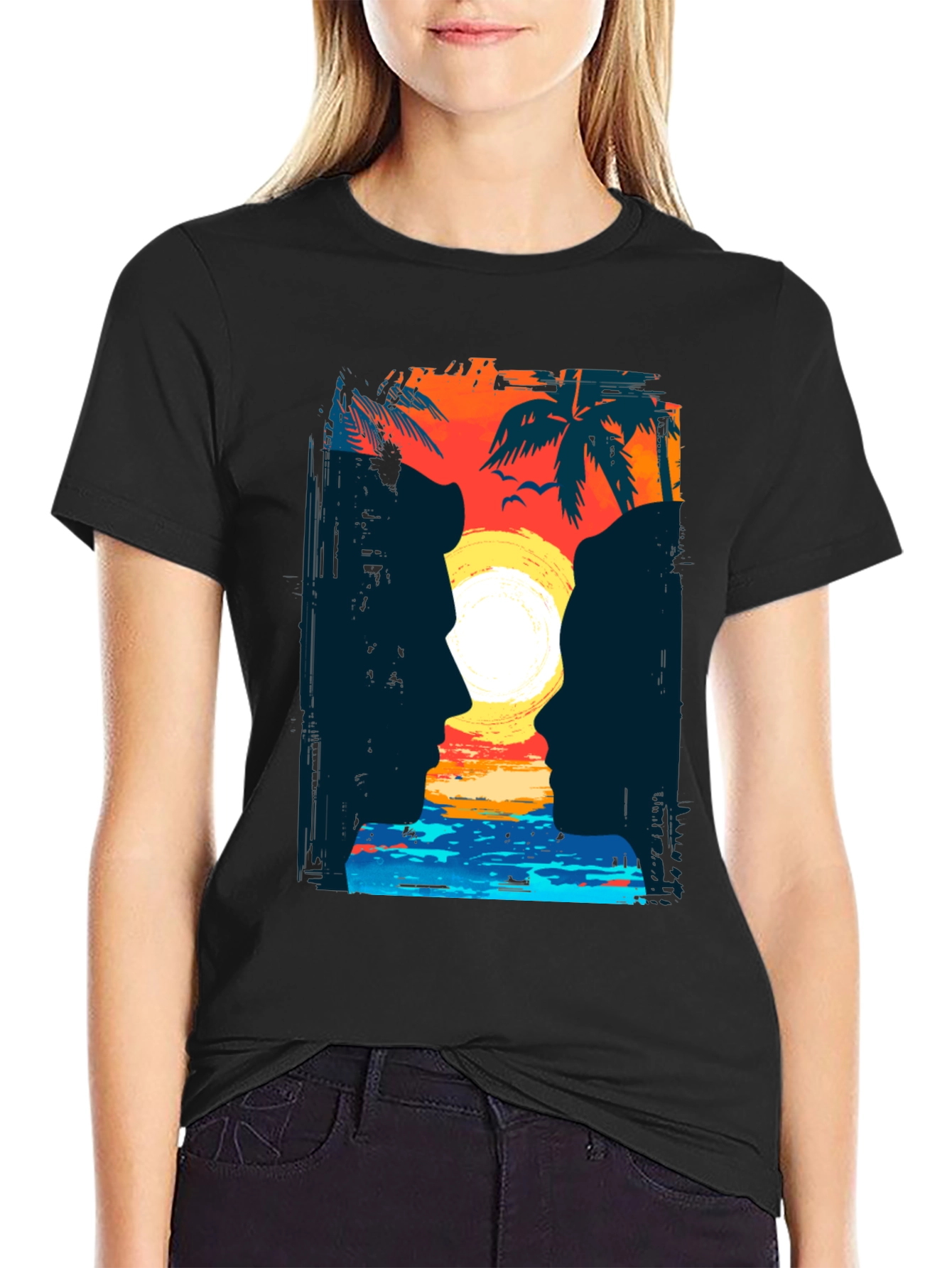 Sunset Silhouette T-Shirt Tropical Beach Design