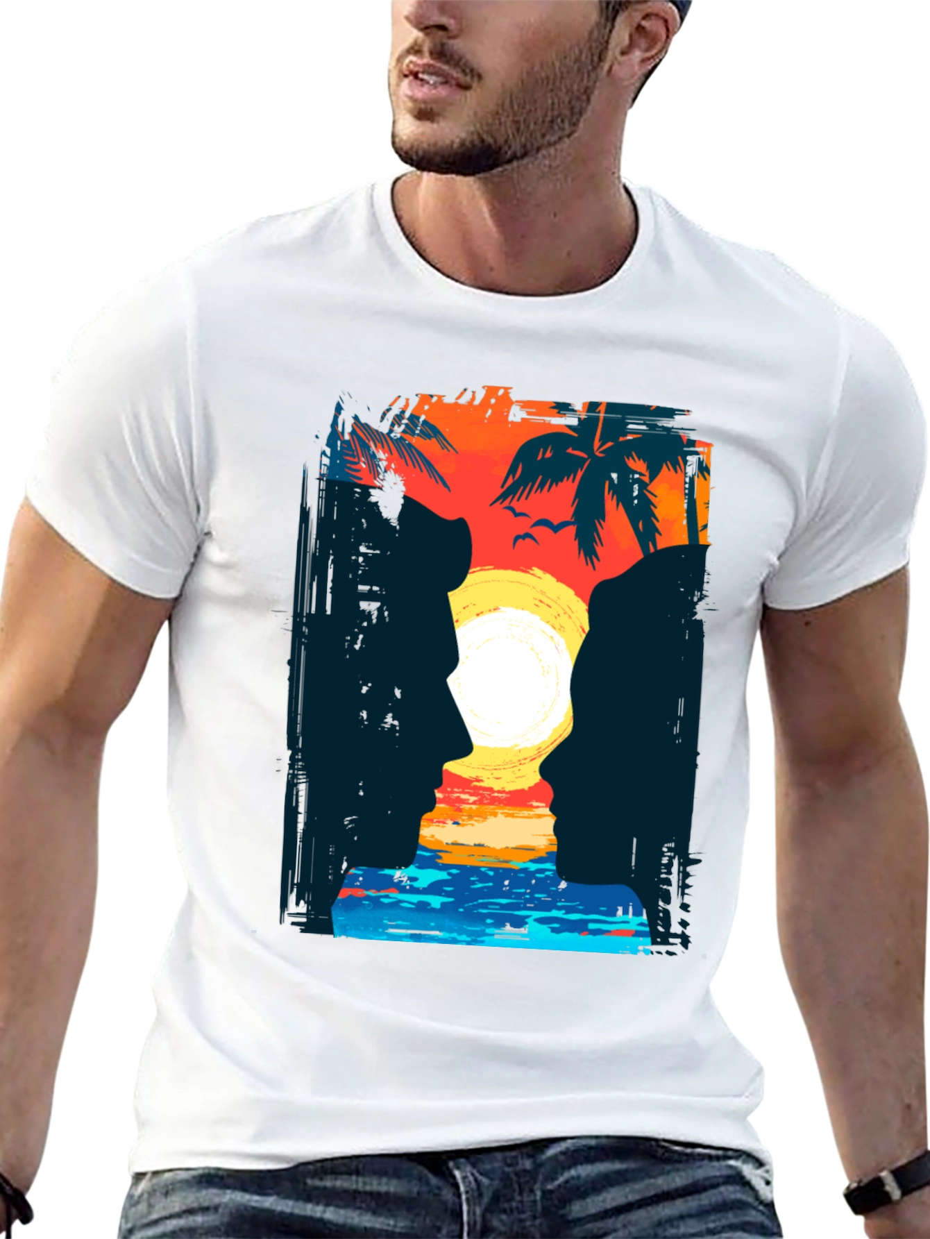 Sunset Silhouette T-Shirt Tropical Beach Design