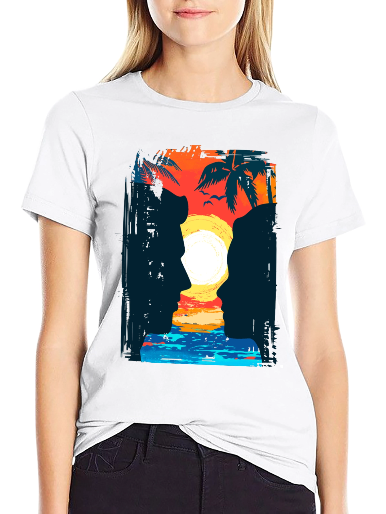 Sunset Silhouette T-Shirt Tropical Beach Design