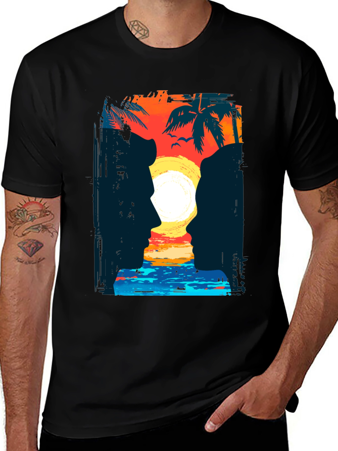 Sunset Silhouette T-Shirt Tropical Beach Design