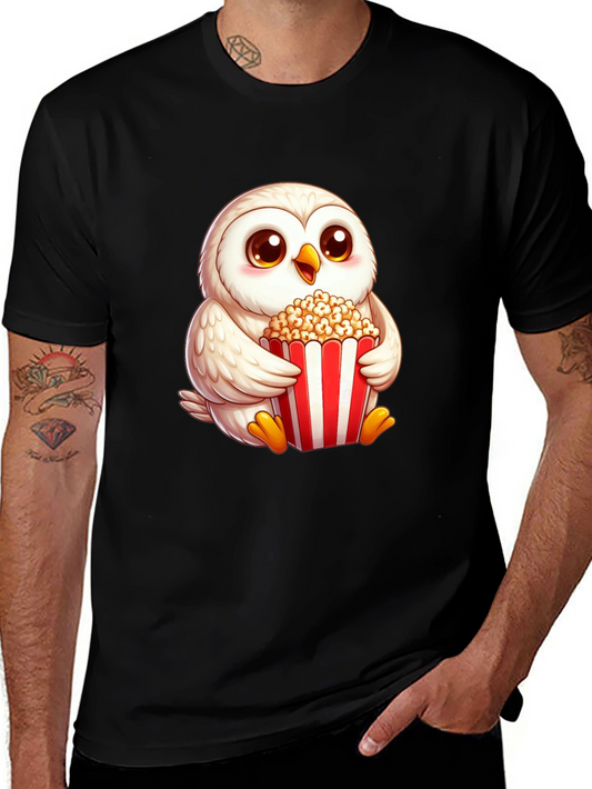 Cute Owl Eating Popcorn Graphic Tee