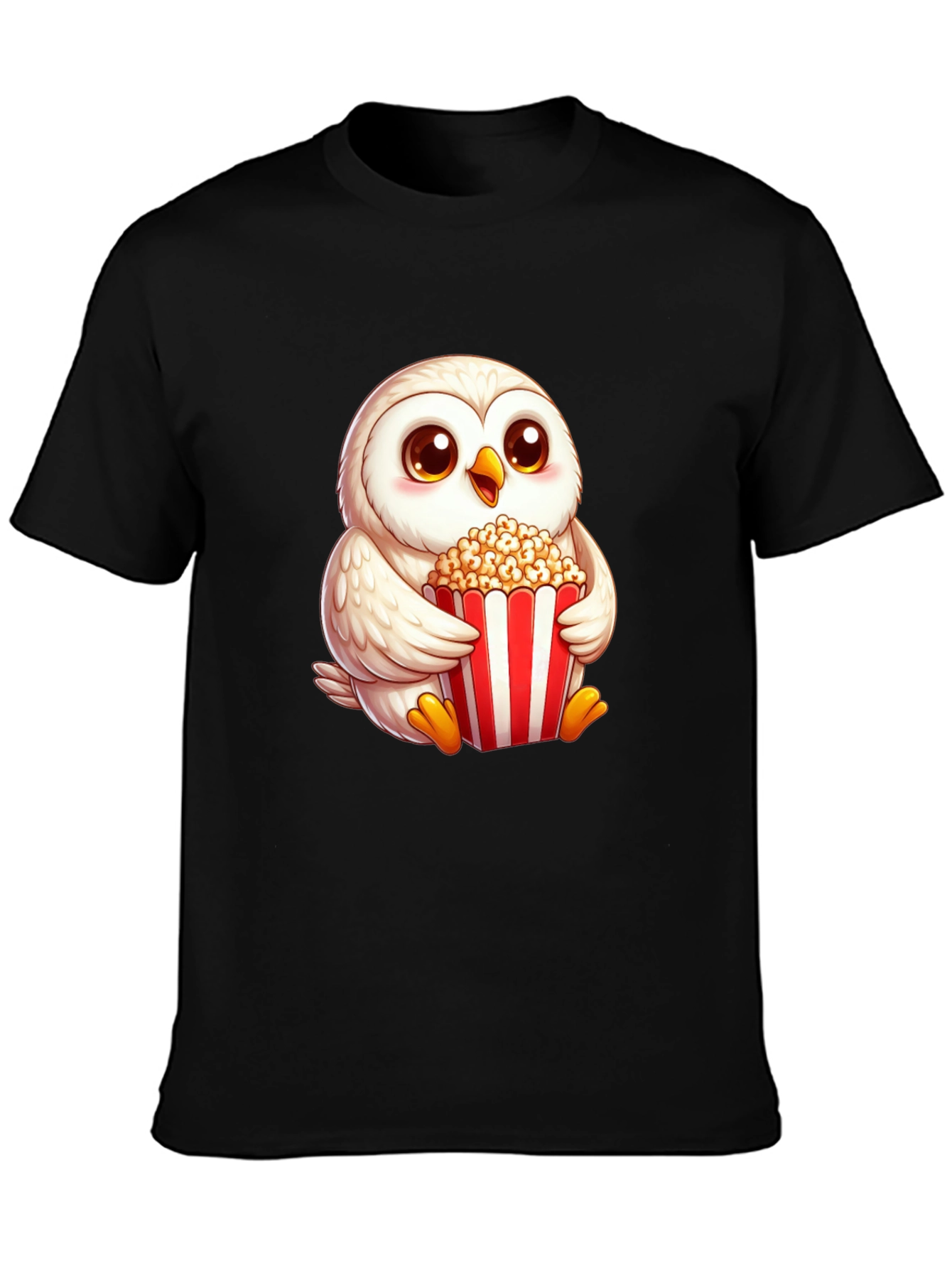 Cute Owl Eating Popcorn Graphic Tee