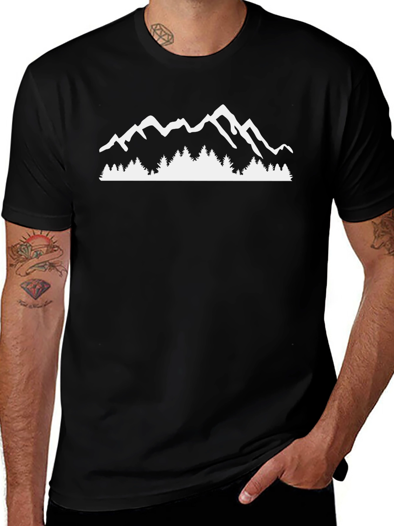 Mountain Scene Graphic Tee - Black