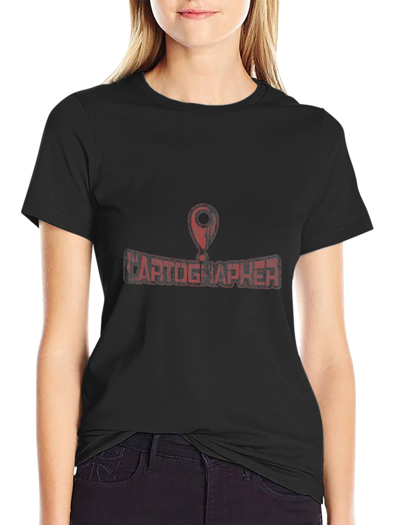 Cartographer T-Shirt - Black with Map Pin Design