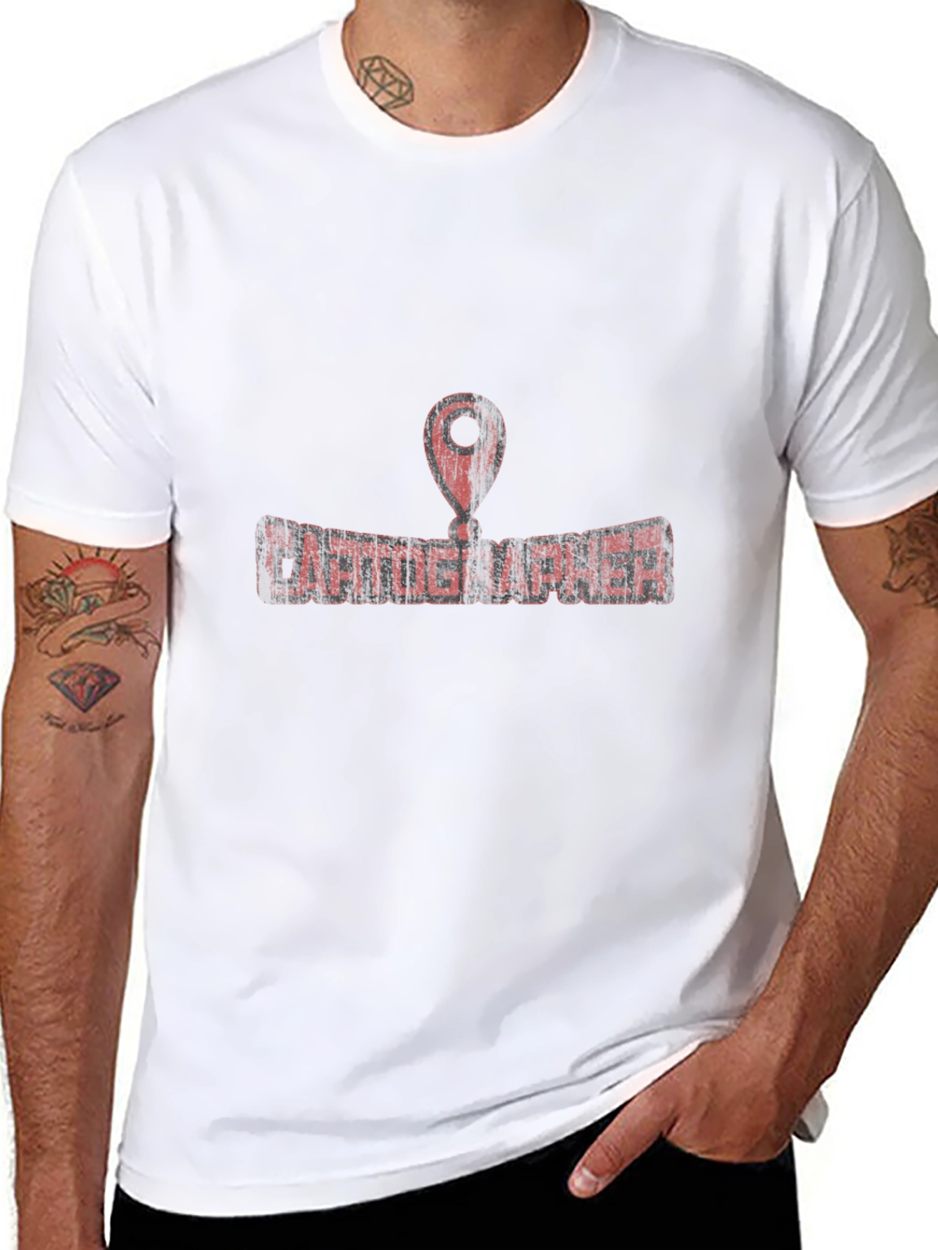 Cartographer T-Shirt - Black with Map Pin Design