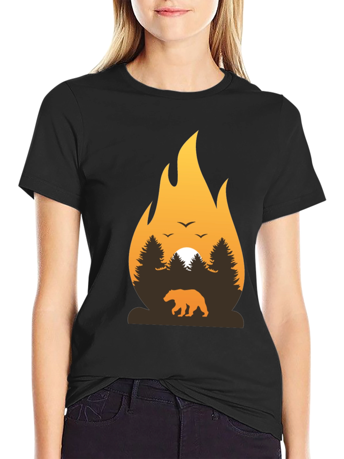 Campfire Bear Graphic T-Shirt