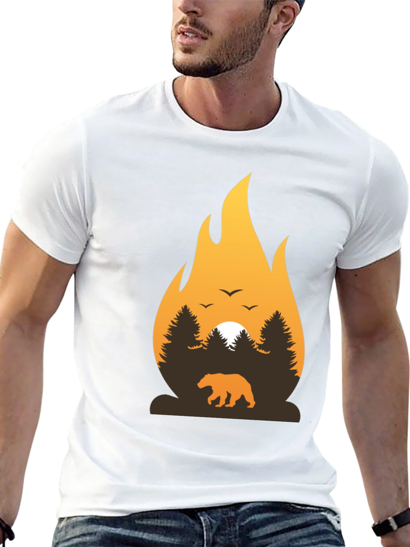 Campfire Bear Graphic T-Shirt