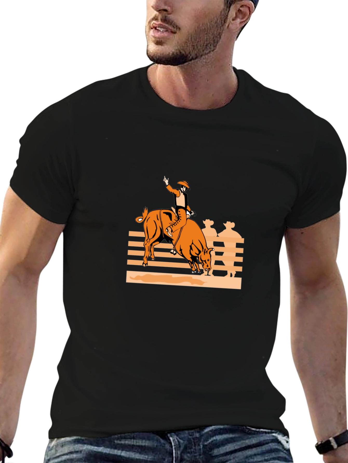 Bull Rider Graphic Tee - Black Cotton Comfort