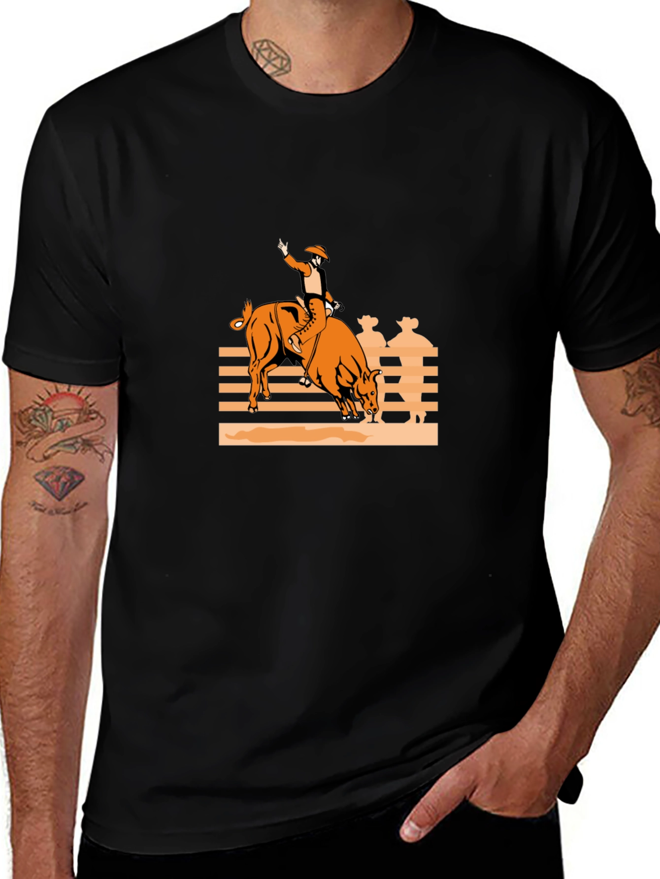 Bull Rider Graphic Tee - Black Cotton Comfort