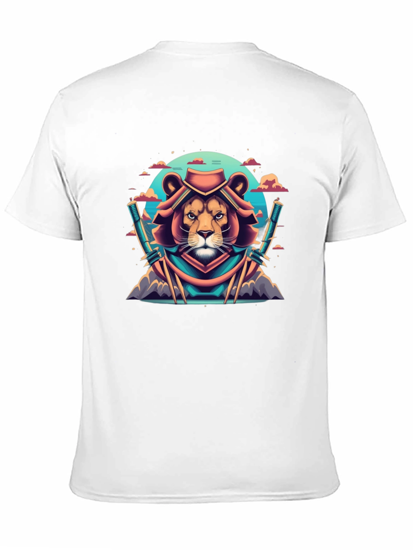 Lion Samurai Graphic Tee - Black Cotton T-Shirt