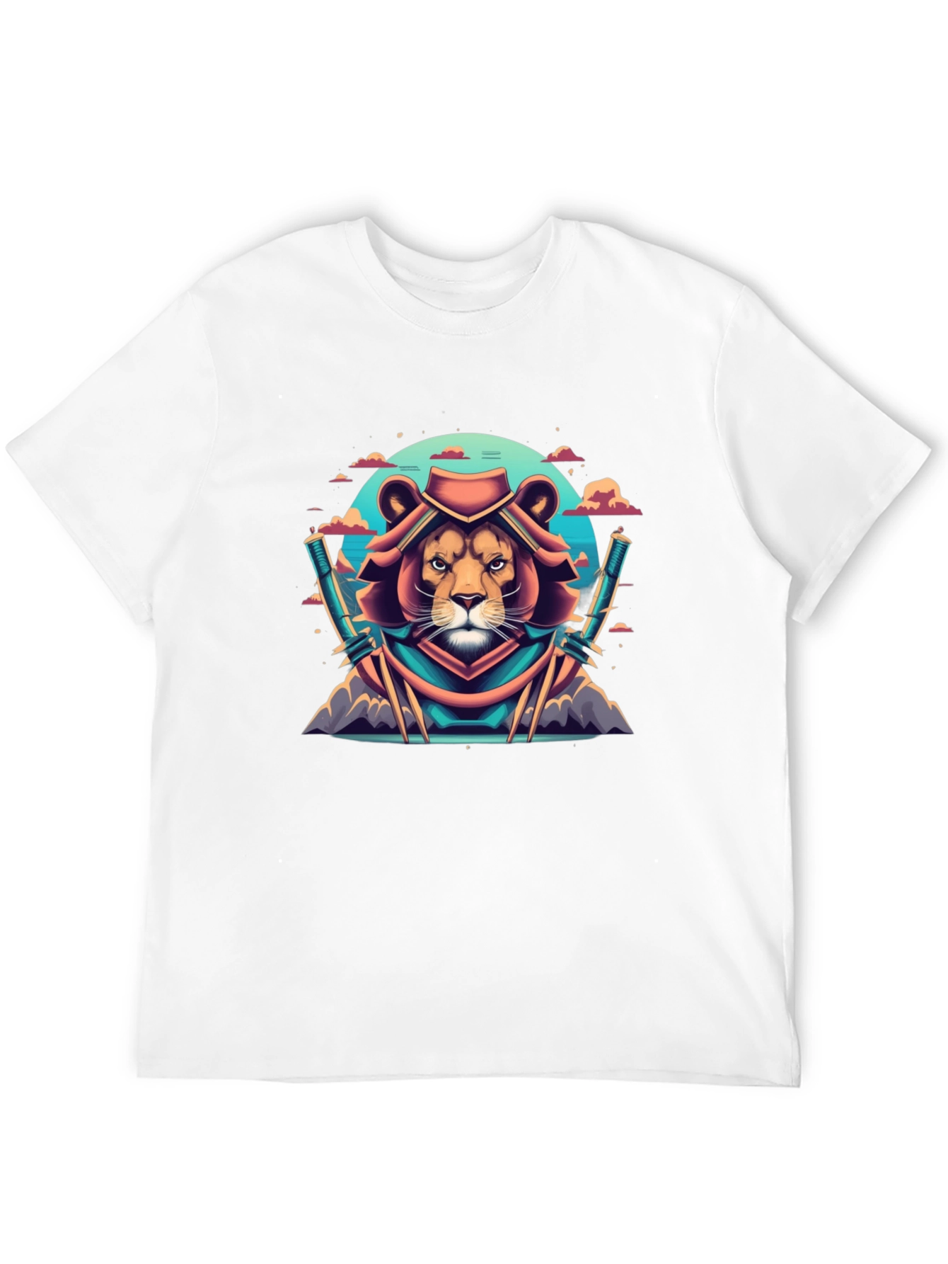 Lion Samurai Graphic Tee - Black Cotton T-Shirt