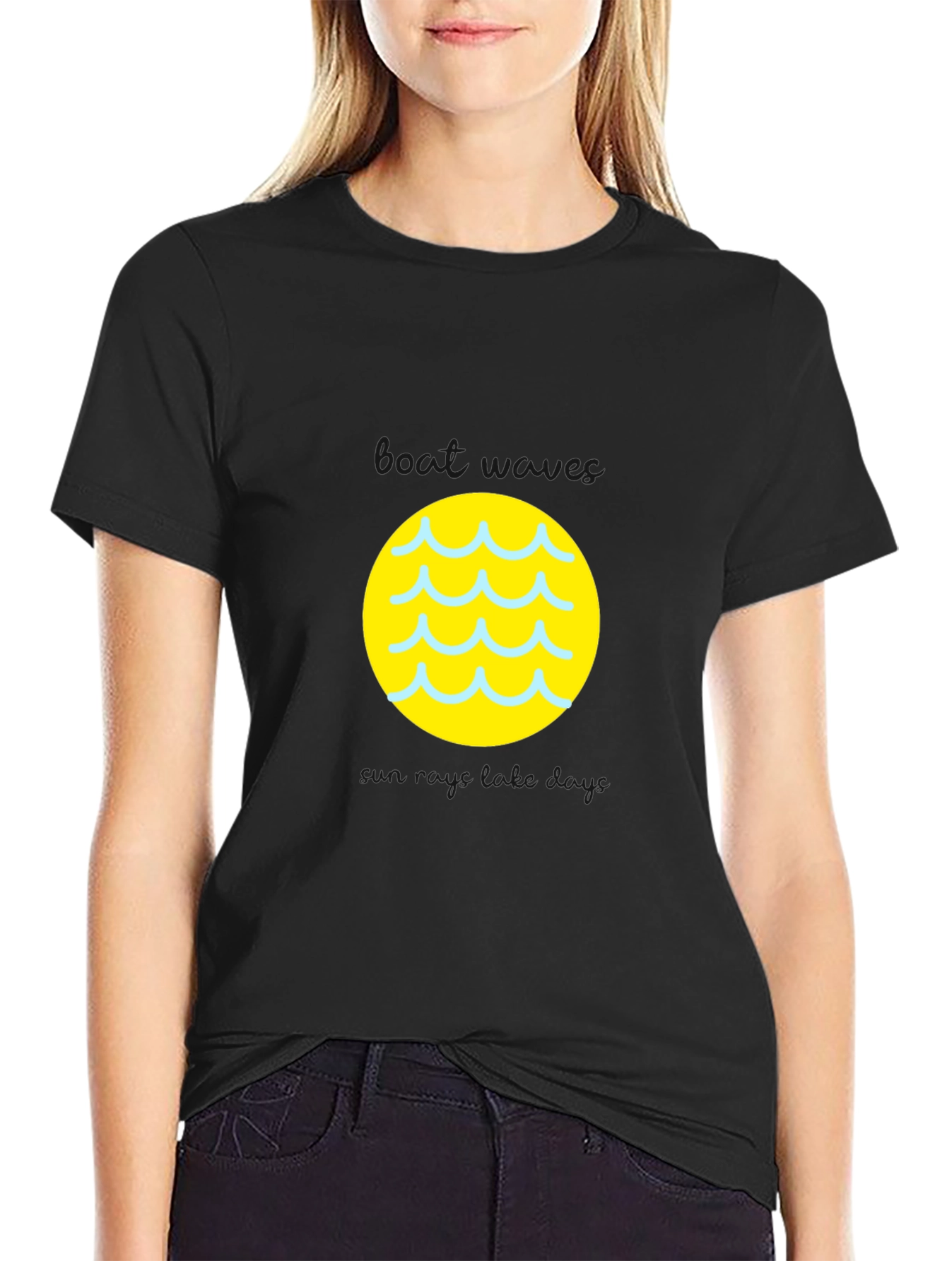 Black Tee with Yellow Wave Circle Graphic