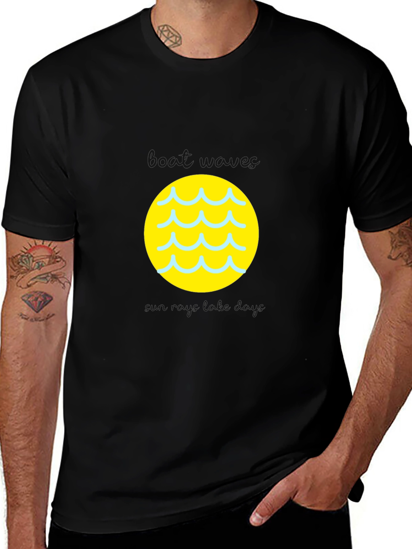 Black Tee with Yellow Wave Circle Graphic