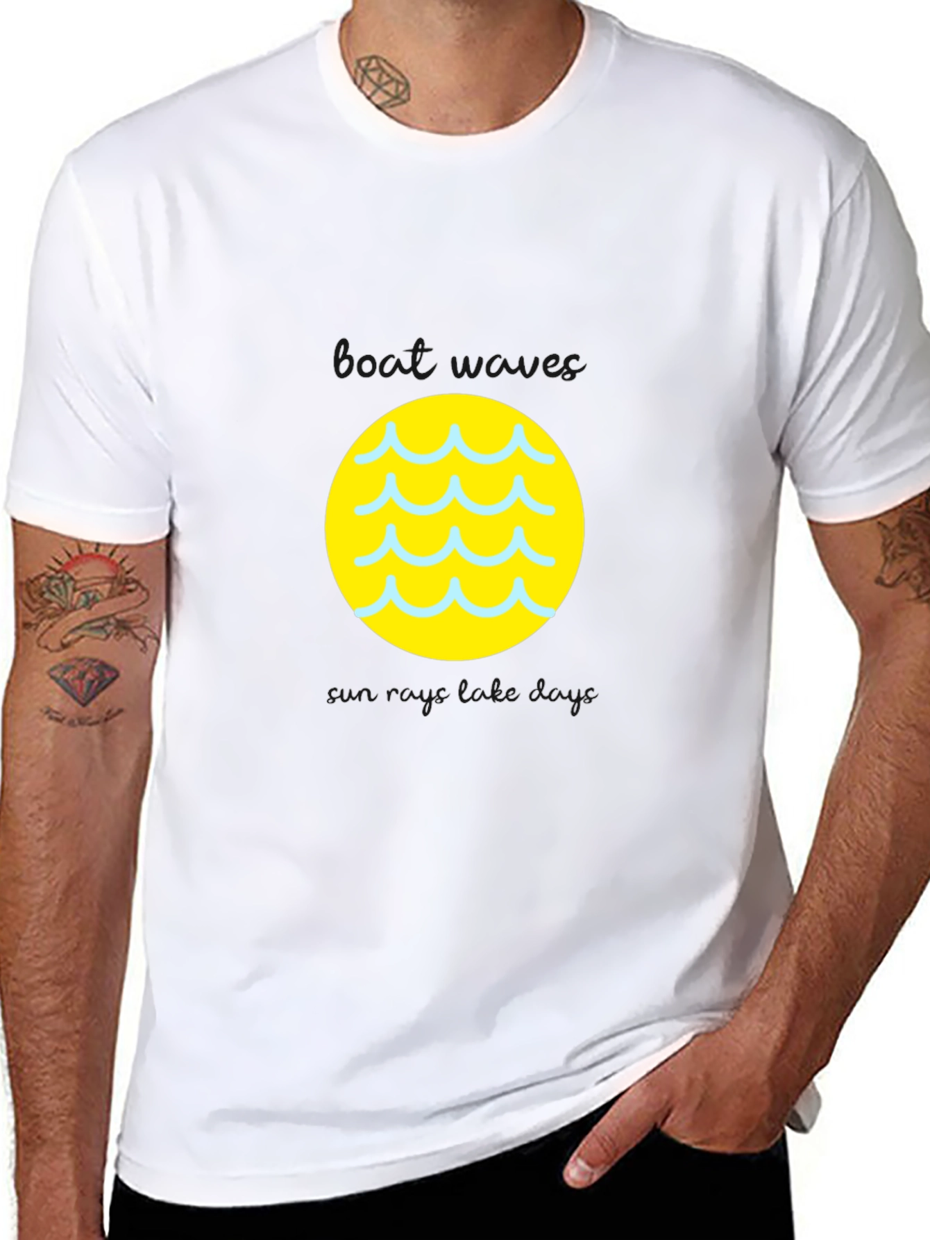 Black Tee with Yellow Wave Circle Graphic
