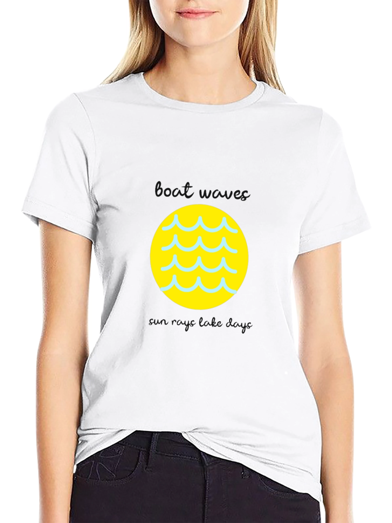 Black Tee with Yellow Wave Circle Graphic
