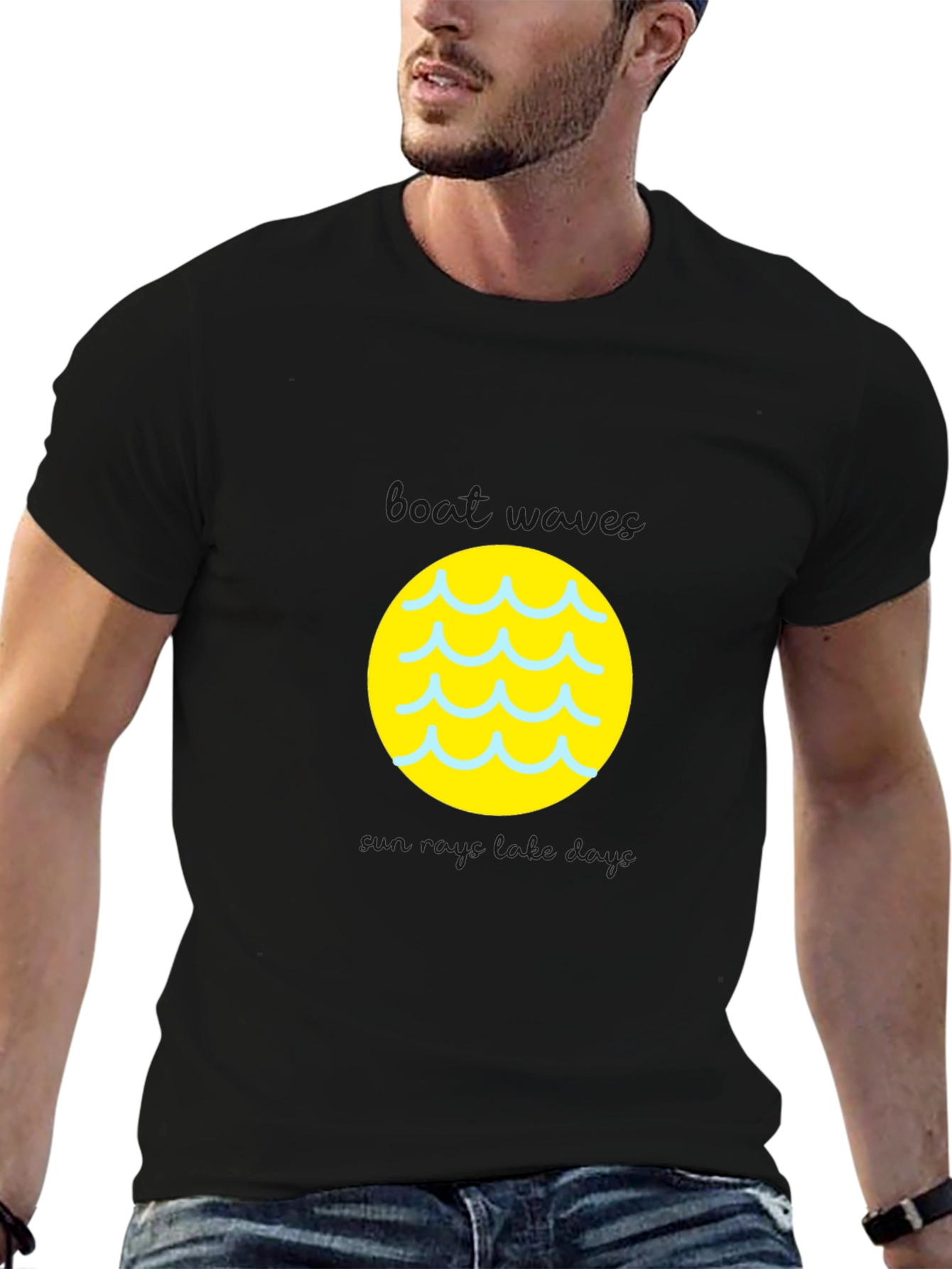Black Tee with Yellow Wave Circle Graphic