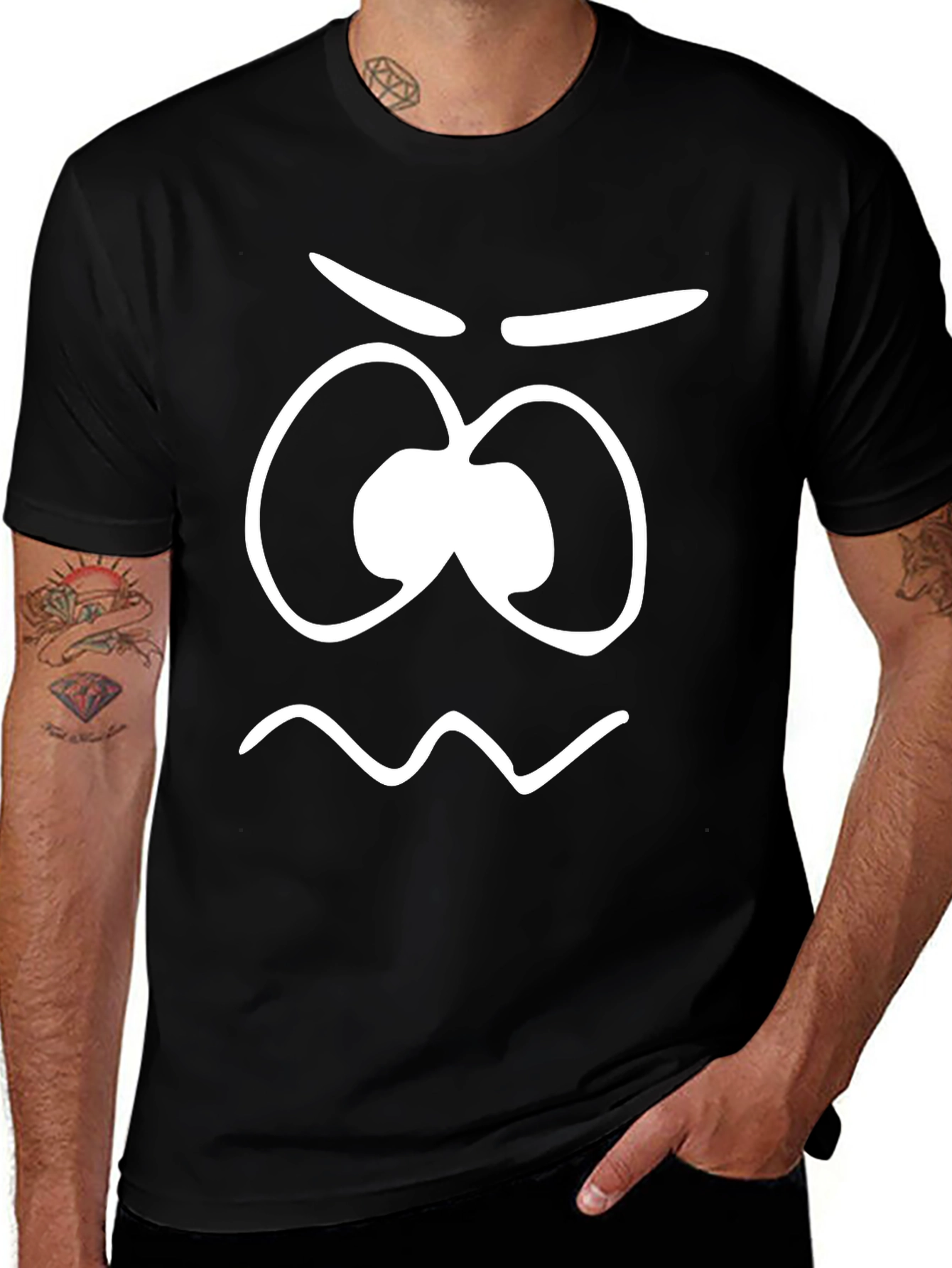 Funny Grumpy Face Graphic Tee - Black Cotton T-Shirt