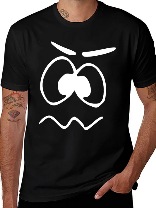 Funny Grumpy Face Graphic Tee - Black Cotton T-Shirt