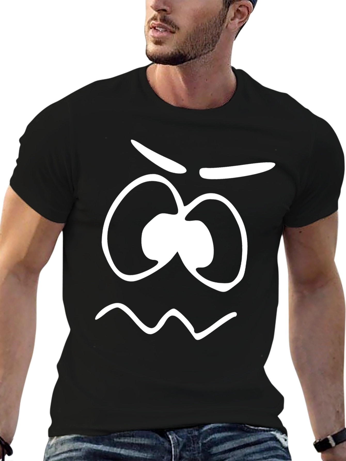 Funny Grumpy Face Graphic Tee - Black Cotton T-Shirt