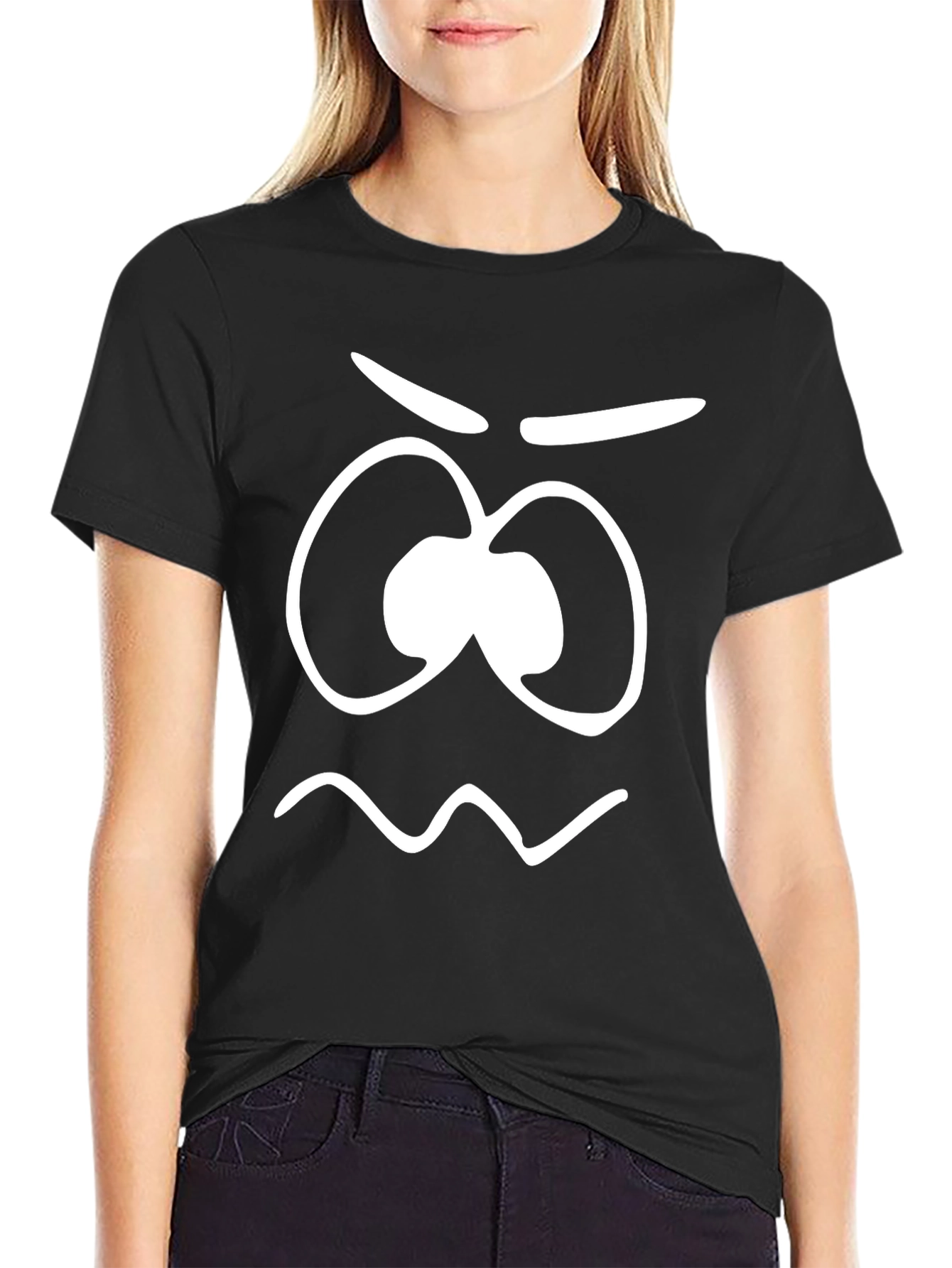 Funny Grumpy Face Graphic Tee - Black Cotton T-Shirt