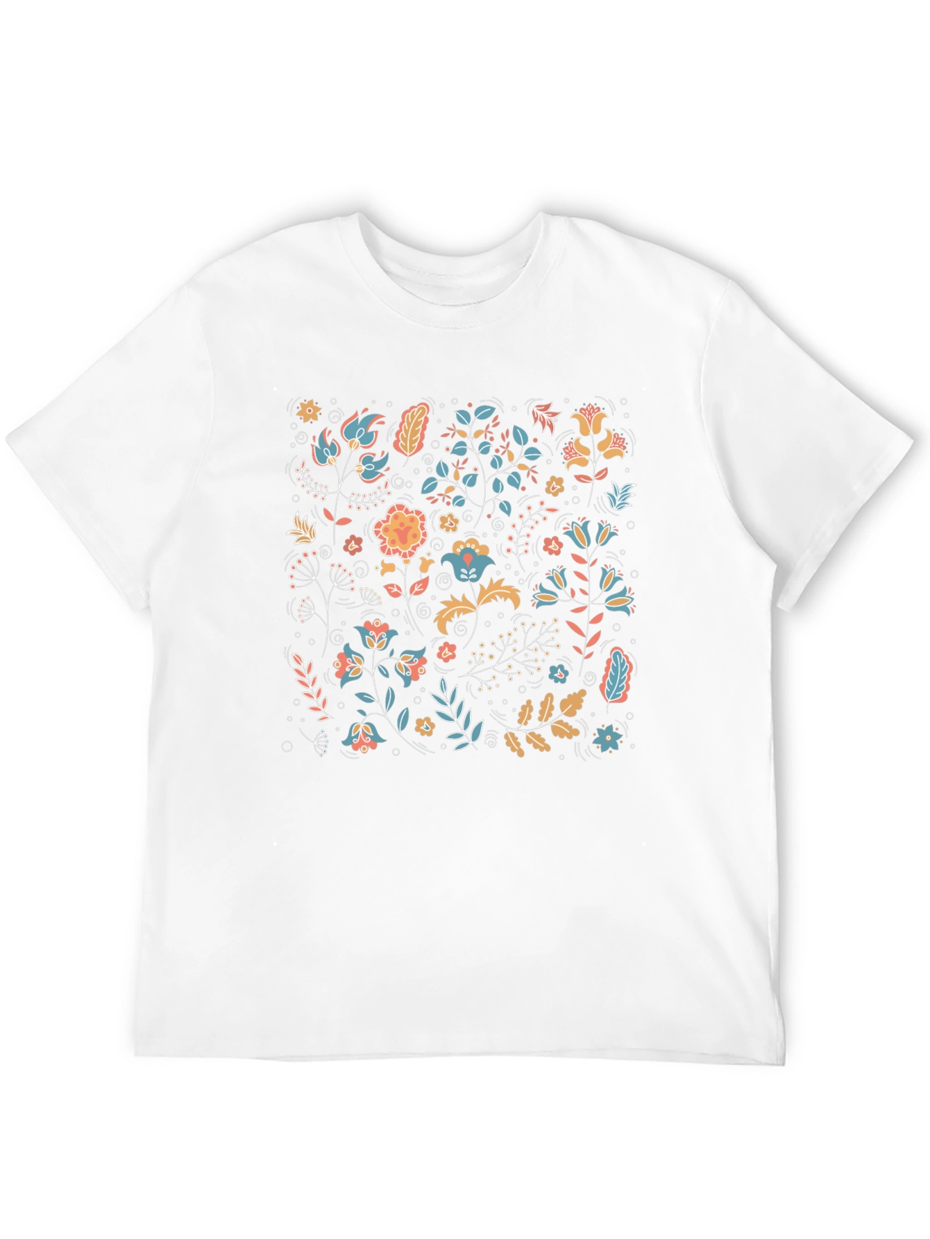 Floral Pattern Black Crew Neck T-Shirt