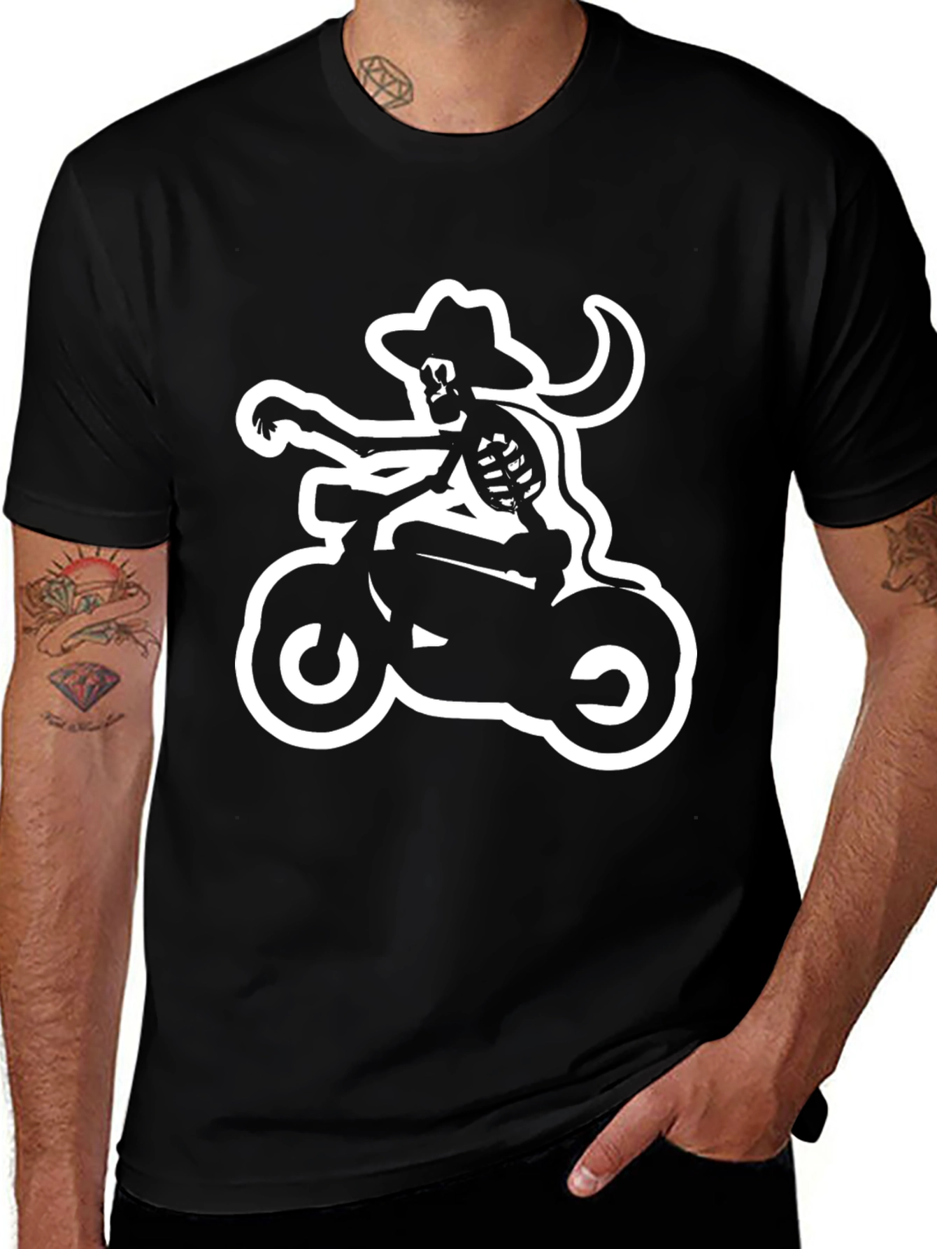 Skeleton Cowboy Motorcycle Black T-Shirt