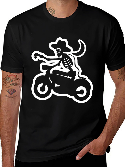 Skeleton Cowboy Motorcycle Black T-Shirt