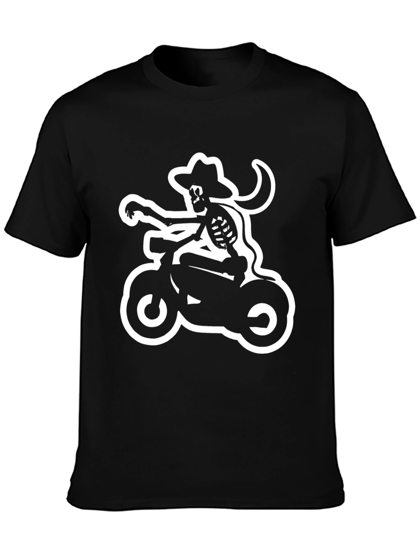 Skeleton Cowboy Motorcycle Black T-Shirt