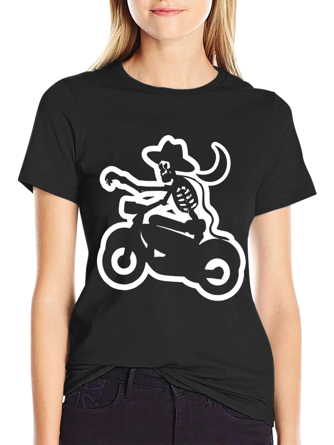 Skeleton Cowboy Motorcycle Black T-Shirt