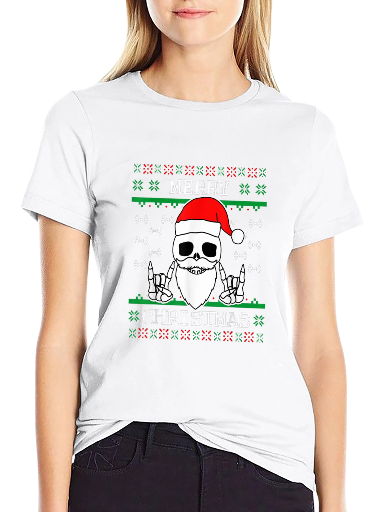Merry Christmas Skeleton Ugly Sweater Style T-Shirt