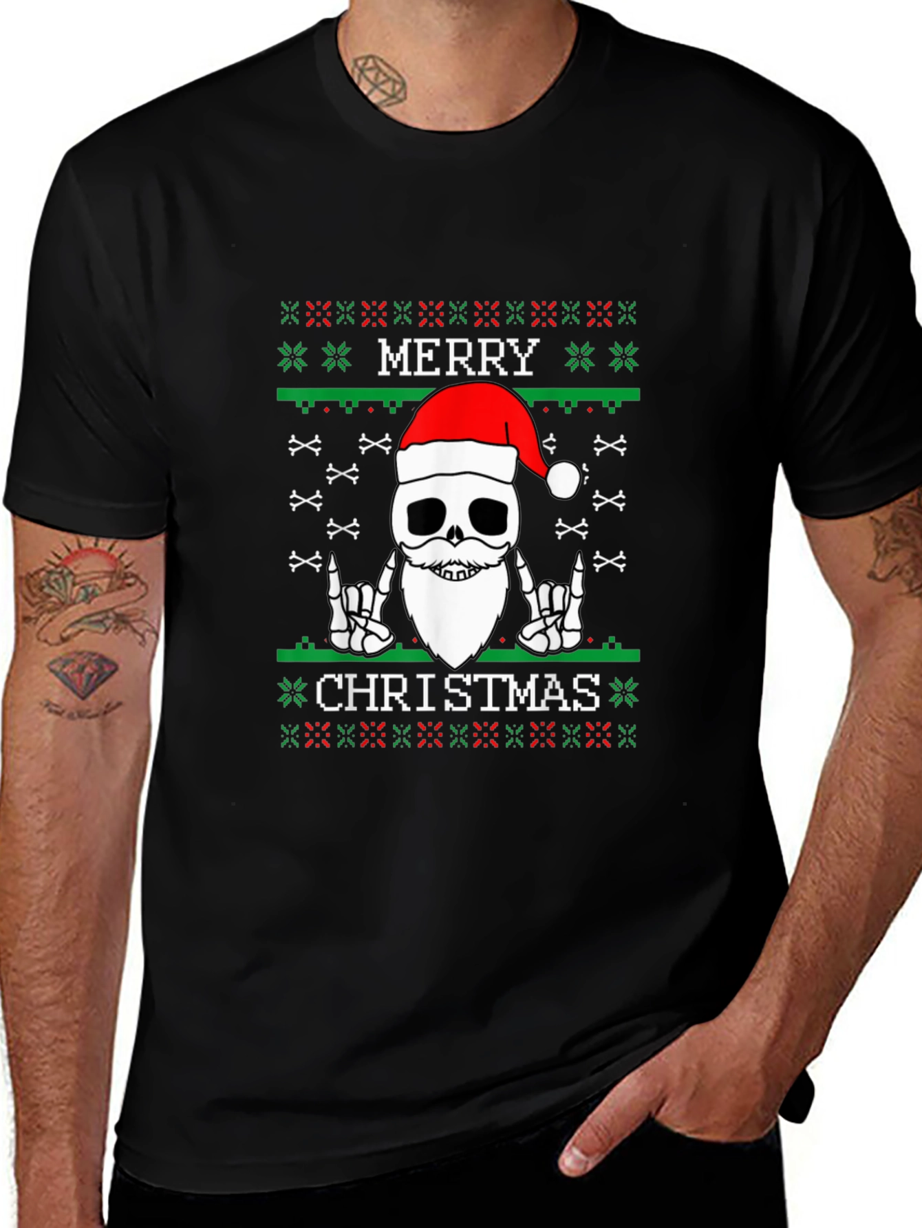 Merry Christmas Skeleton Ugly Sweater Style T-Shirt