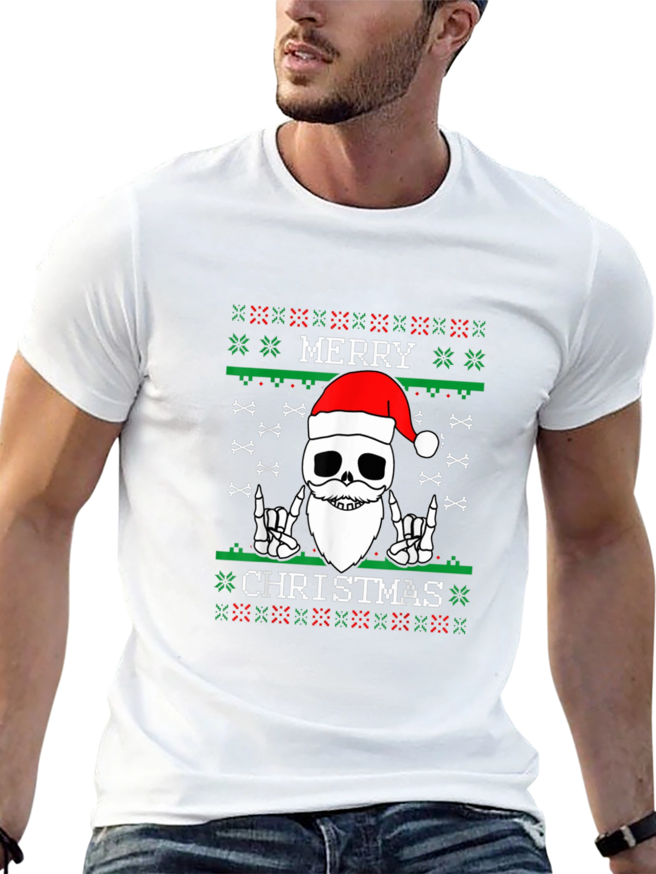 Merry Christmas Skeleton Ugly Sweater Style T-Shirt