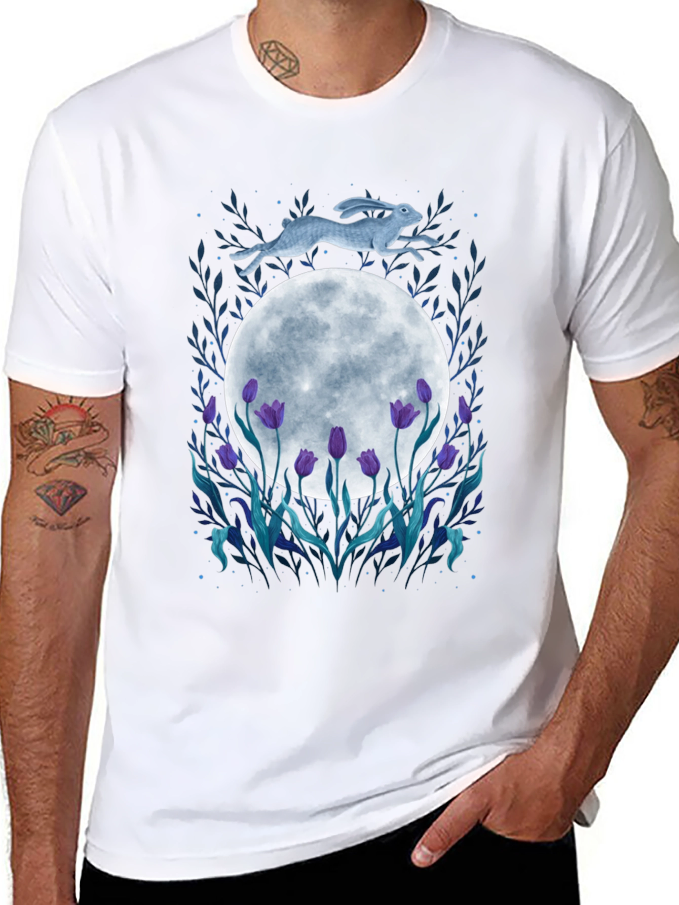 Moon Hare Tulip Graphic Tee - Unique Design
