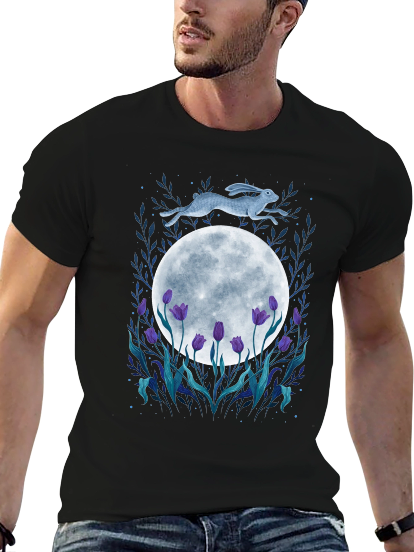Moon Hare Tulip Graphic Tee - Unique Design