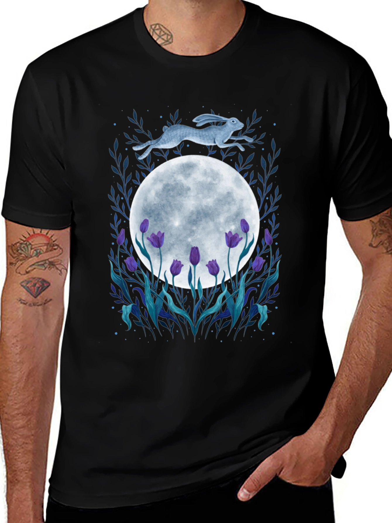Moon Hare Tulip Graphic Tee - Unique Design