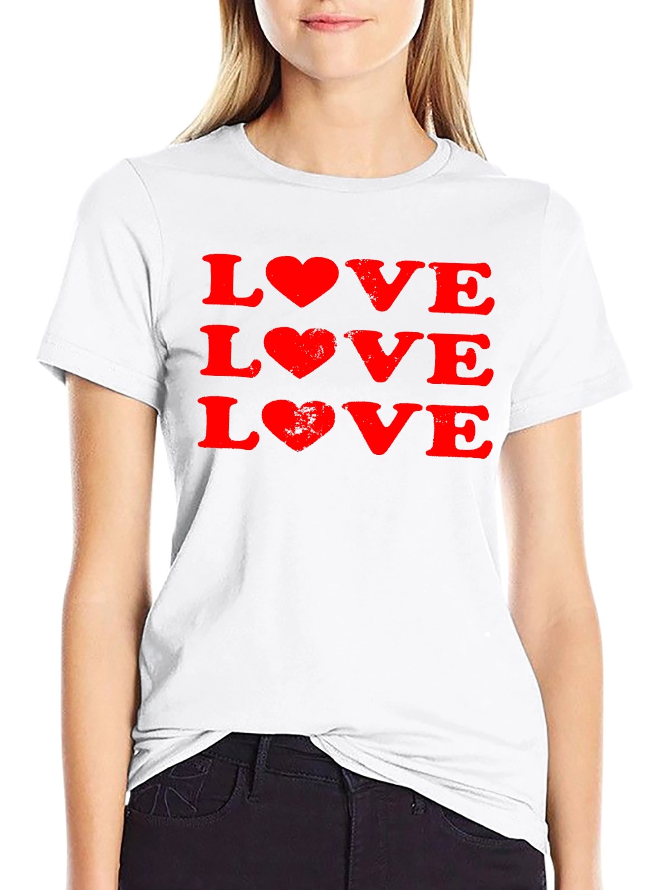 Love Heart Print Black T-Shirt