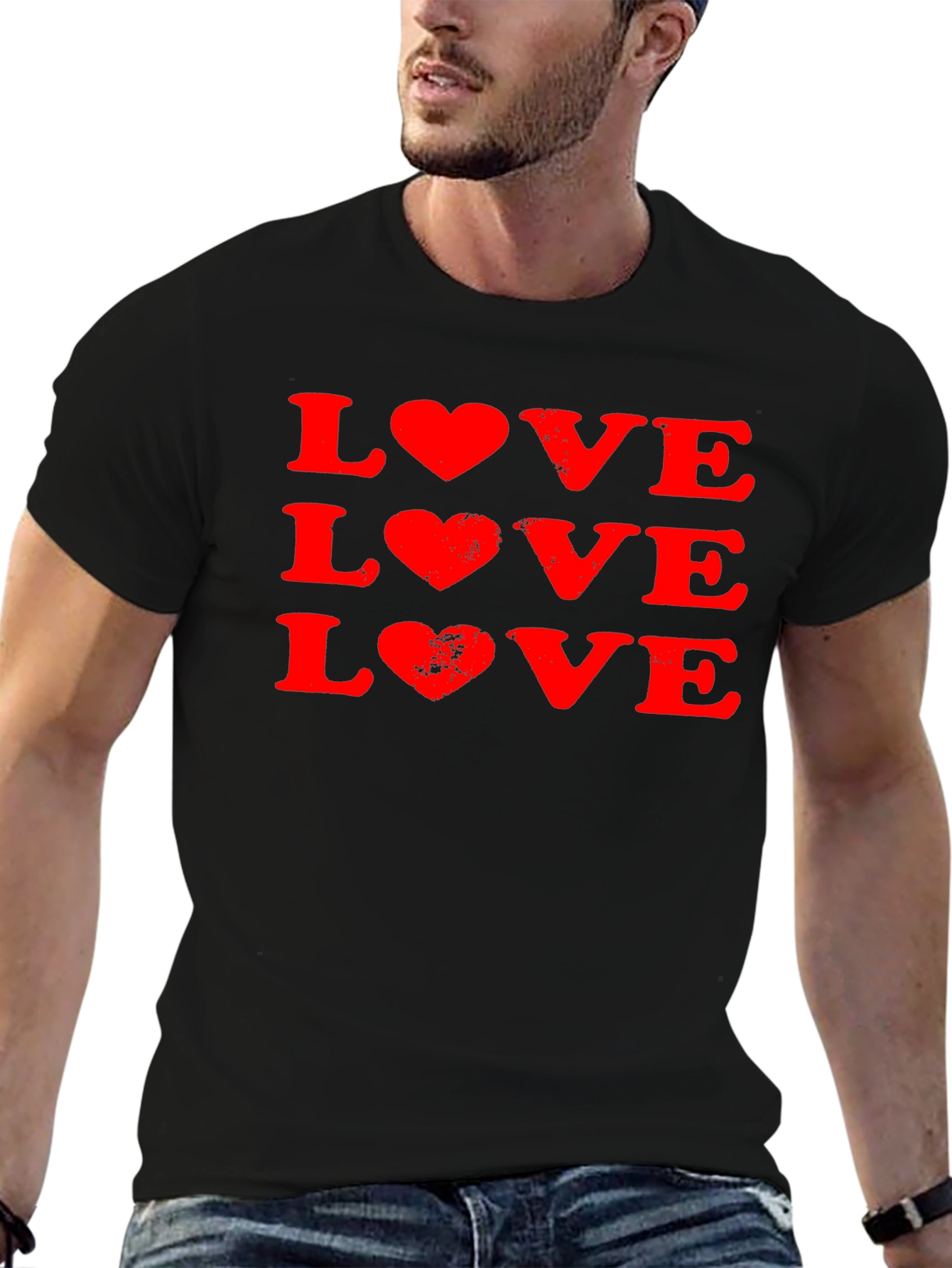 Love Heart Print Black T-Shirt