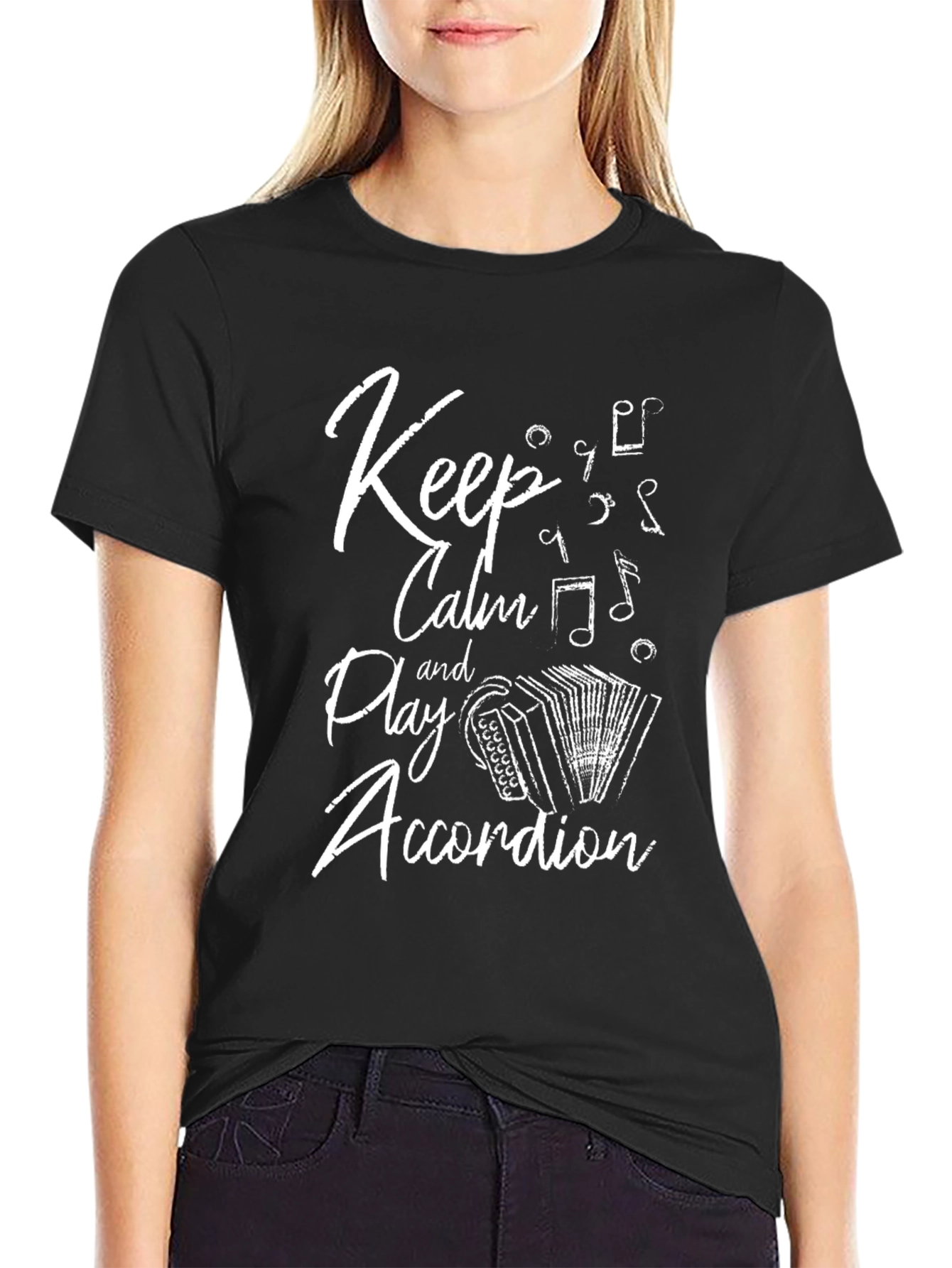 Keep Calm Play Accordion Black T-Shirt