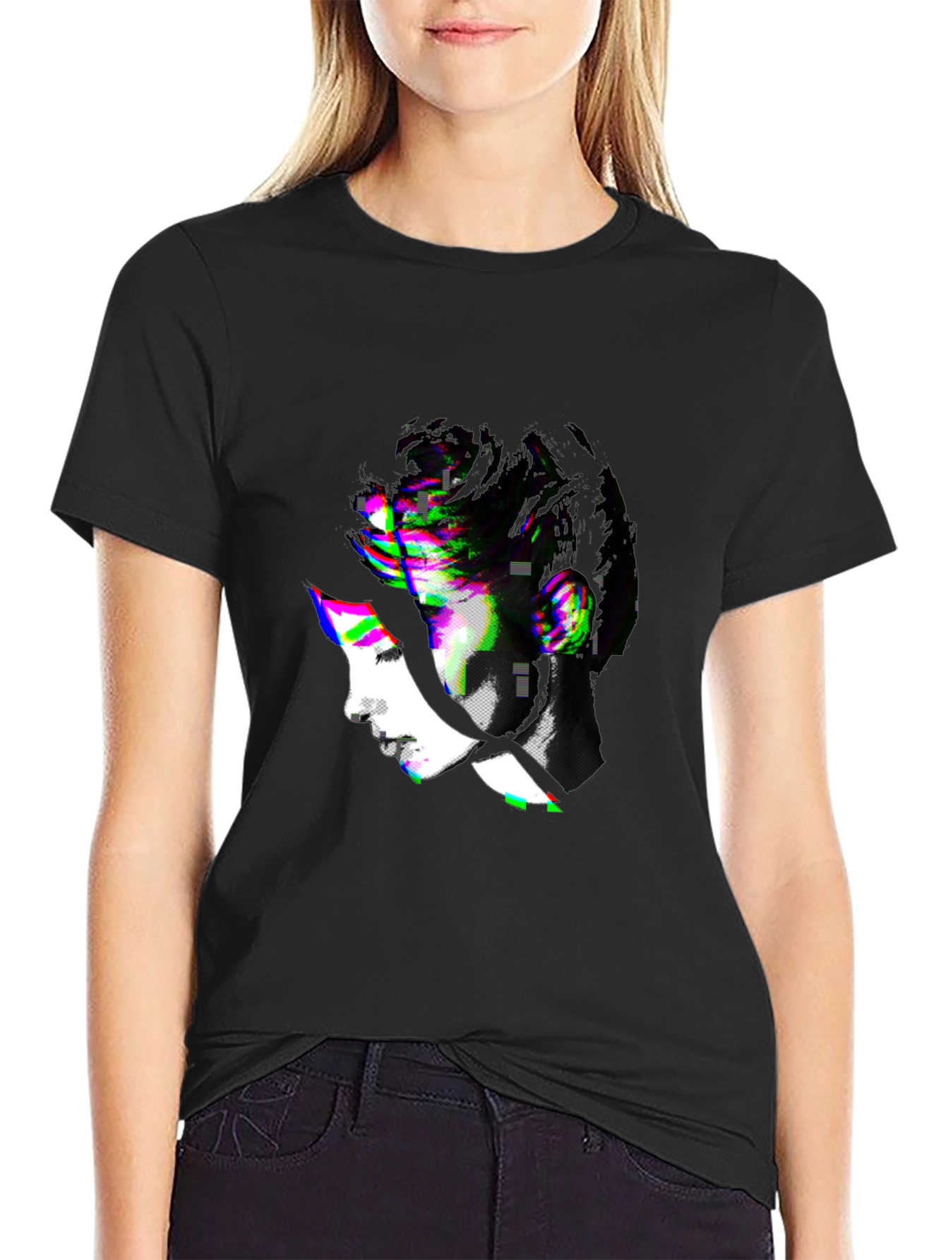 Abstract Glitch Art Graphic Tee - Black T-Shirt