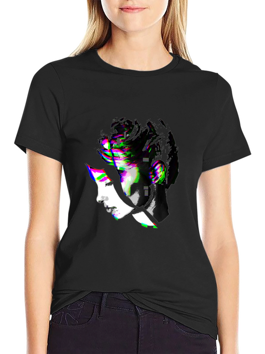 Abstract Glitch Art Graphic Tee - Black T-Shirt