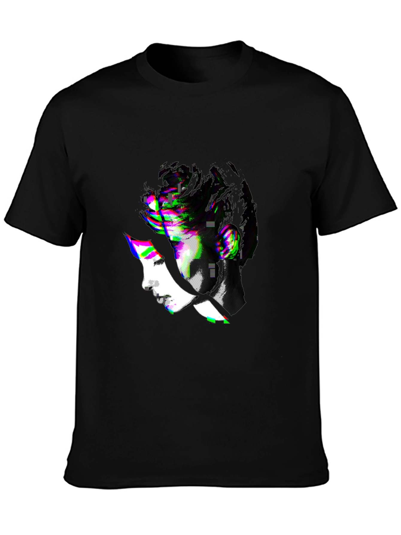 Abstract Glitch Art Graphic Tee - Black T-Shirt