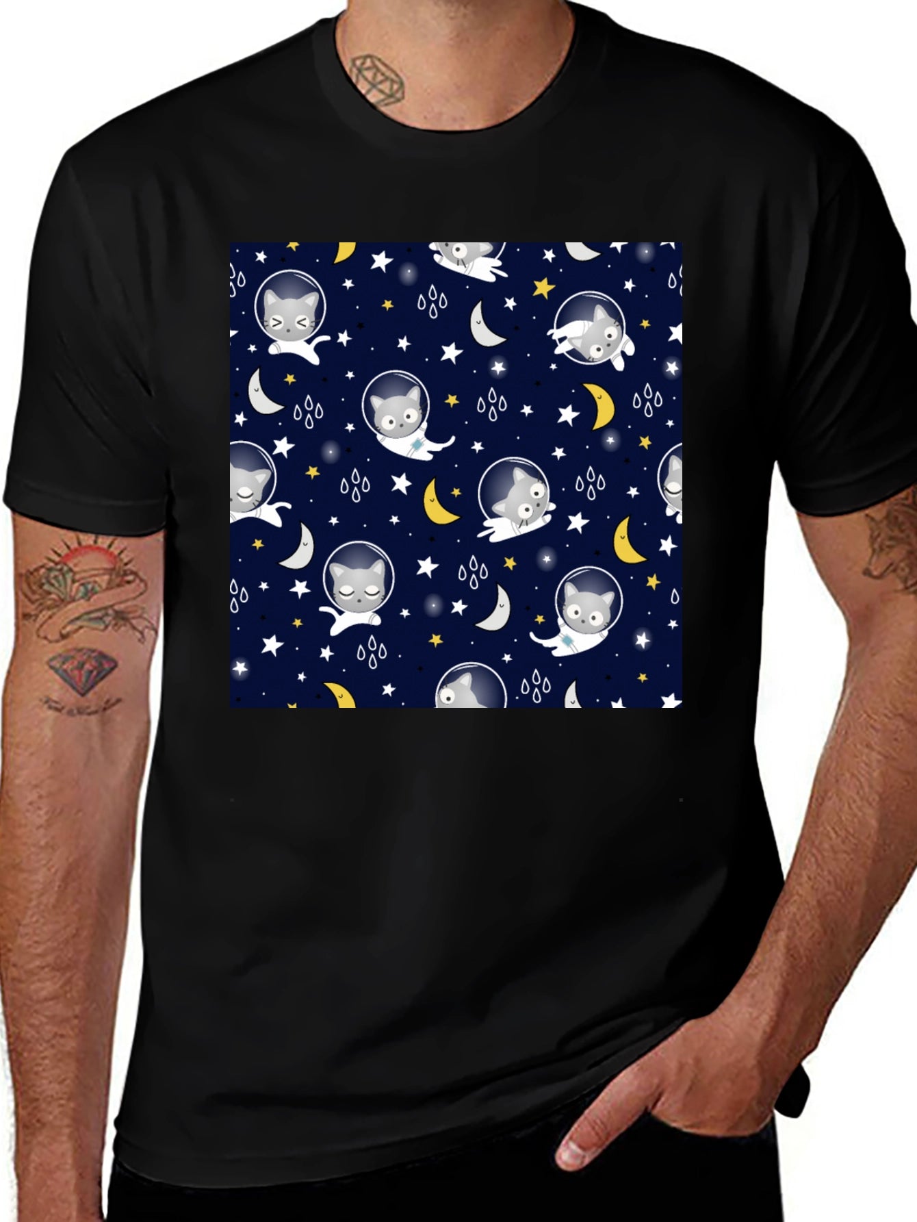 Astronaut Cat Space Pattern T-Shirt