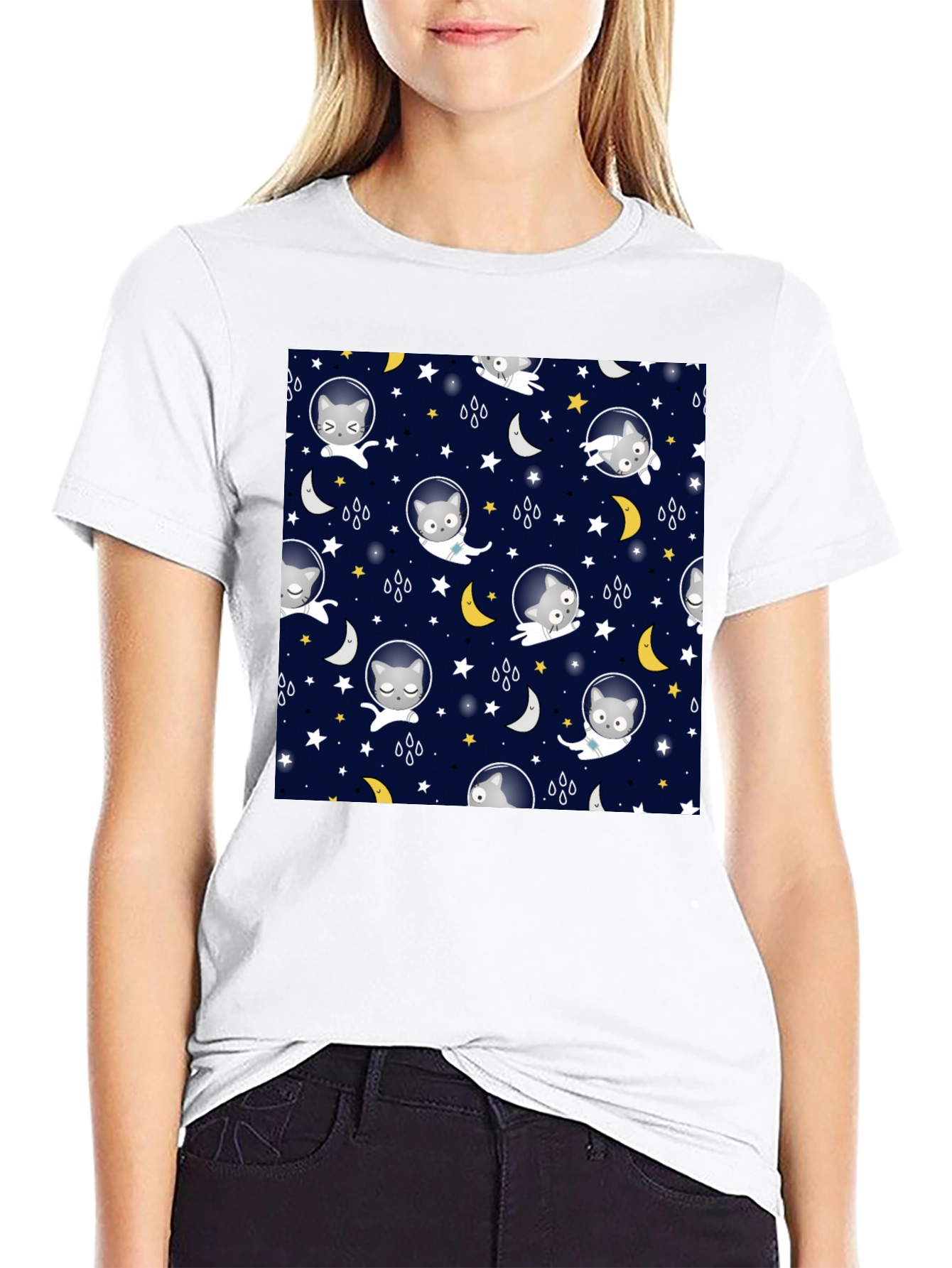 Astronaut Cat Space Pattern T-Shirt