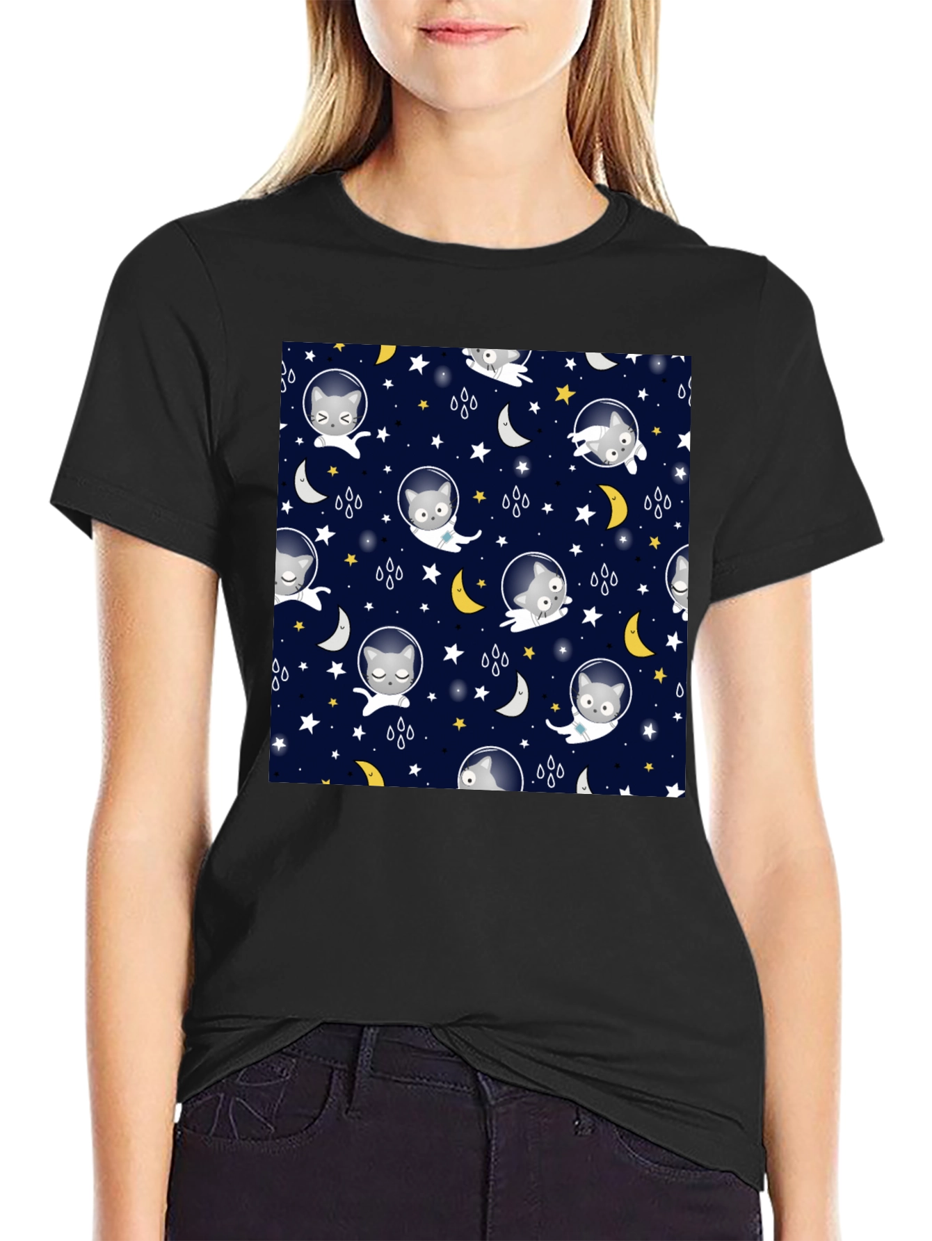 Astronaut Cat Space Pattern T-Shirt